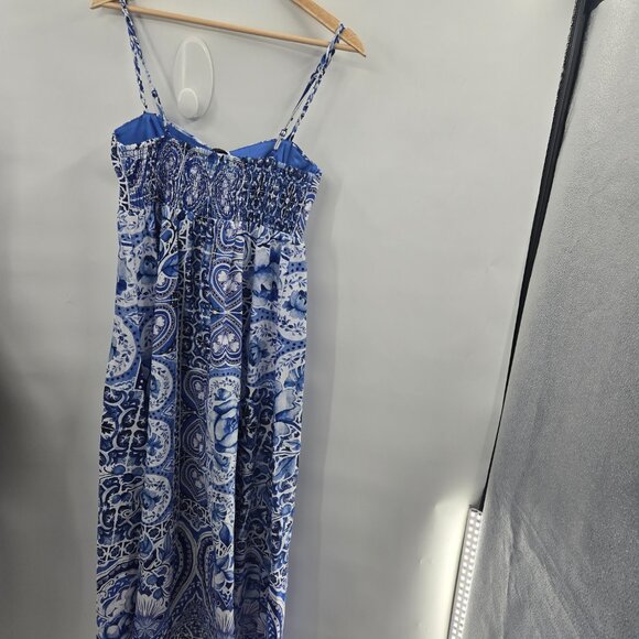 Caroline Costas Blue White Empire Waist 100% Cotton Maxi Dress Size Small - Picture 3 of 16